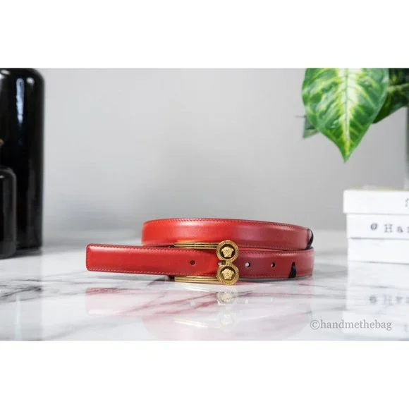 Versace Slim Smooth Red Leather Double Medusa Pendant Buckle Adjustable Belt Versace | Accessories | Versace Slim Smooth Red Leather  main image 4